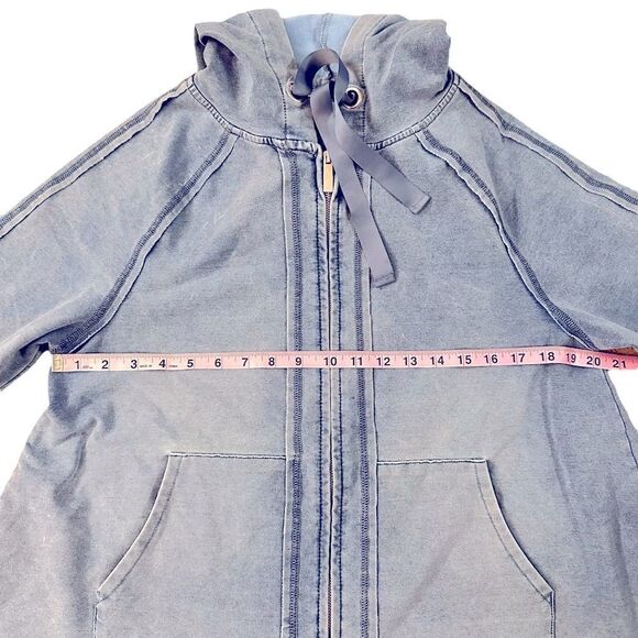 Workshop Republic clothing ~ Blue garment dyed Jacket ~ hi-Lo hem ~ zipped front - Picture 6 of 11